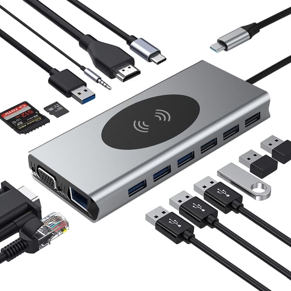 15-i-1 Type-C-hub Multiport-adapter med HDMI, VGA, Ethernet, USB C PD