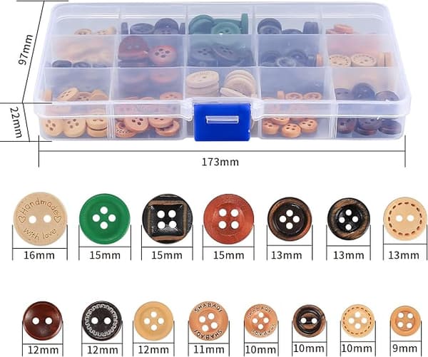Assorterte 225 treknapper Håndlagde DIY skjorteknapper 13mm 15mm Multi-størrelse