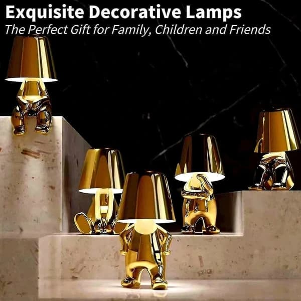 Bedside Lamp, Gold Thinker Lamp, Desk Lamp, Cordless, Rechargeable, Portable, Decorative Night Light Silver Silver