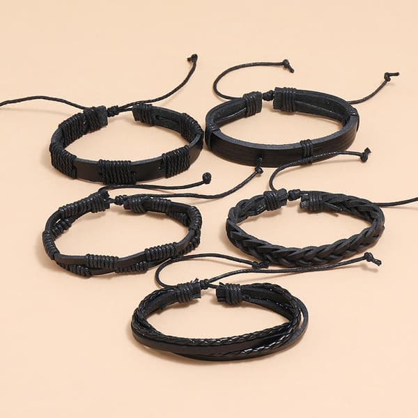 Håndlavede læderarmbånd, 5-pak Sort Sortiment Svart Sort