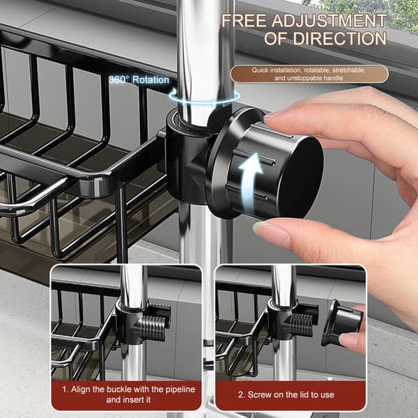 Kitchen Sink Caddy Organizer 360 Degree Rotate Over Sink Strainer Basket With Removable Drain Tray Grey Grey