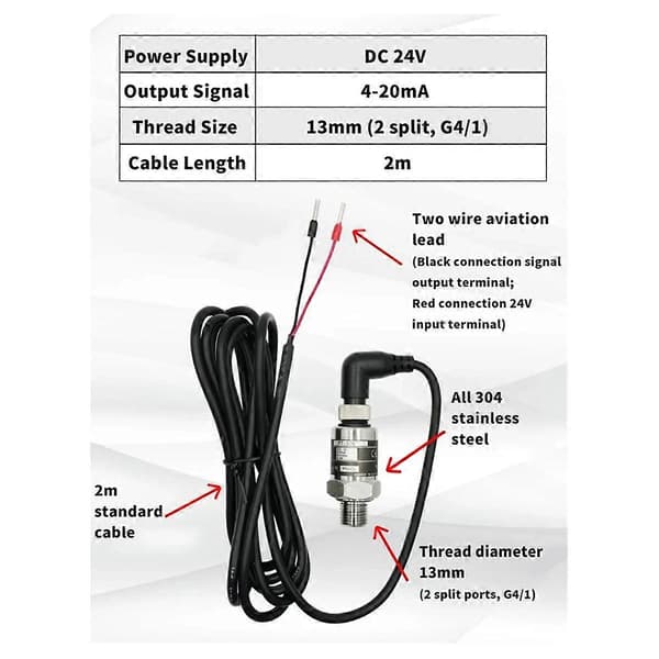 Ny trykomformerkabel tryktransmitter vand gas hydraulisk sensor Sølv Silver