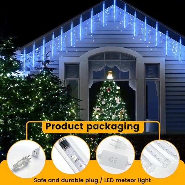 Halloween LED-udendørslamper, meteorregnlys, 8 rør 30 cm julelys udendørs, julepynt, vandtætte lys, udendørs blå-FA-