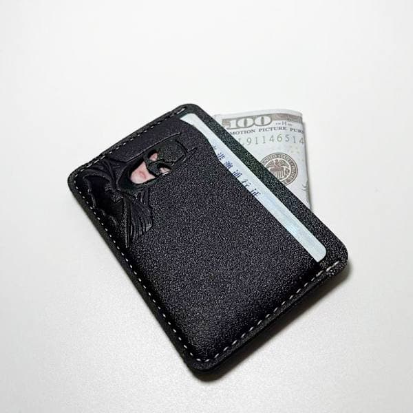Genuine Leather Wallet with Patch, Personalized Card Holder with Superhero Mask, Genuine Leather Patch, 1 pc