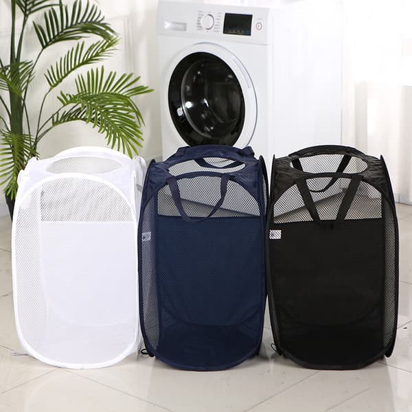 Black Laundry Hamper [2-Pack] Foldable Pop-Up Mesh Laundry Basket, Collapsible Laundry Hamper with Handles