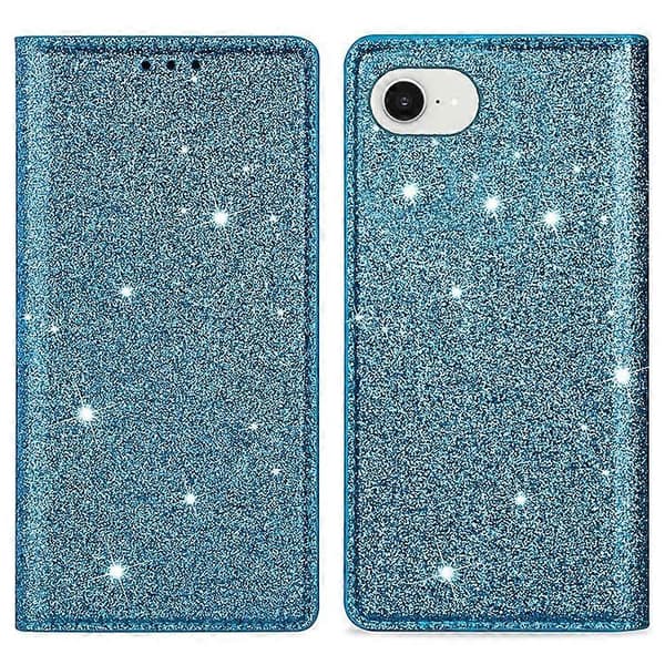 Kompatibelt etui til iPhone 16e Glitter PU Læder + TPU Kortplads Telefoncover Black