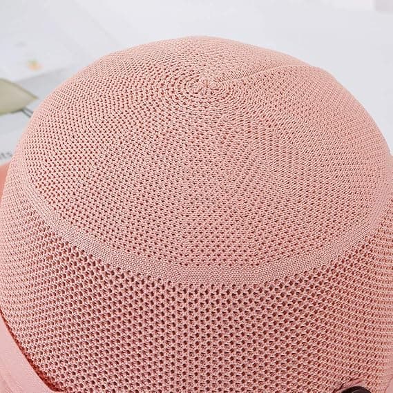 Mesh solhatter for kvinner - UPF UV-beskyttelse - Sammenleggbar - Bred brem - Hakestropp (Rosa)