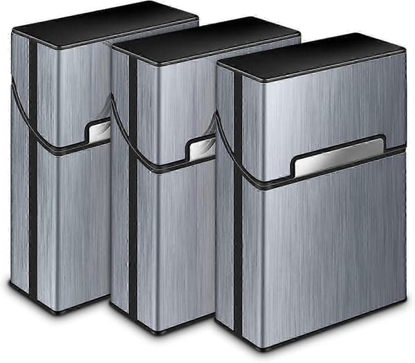 Cigarettfodral 3-pack Metall Cigarettfodral för 20 cigaretter, grå