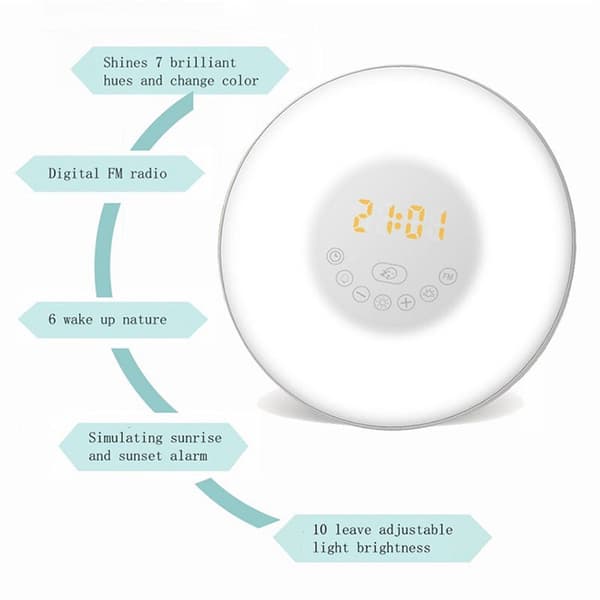 Analog Sunrise Alarm Clock LED Night Light Bedside Lamp