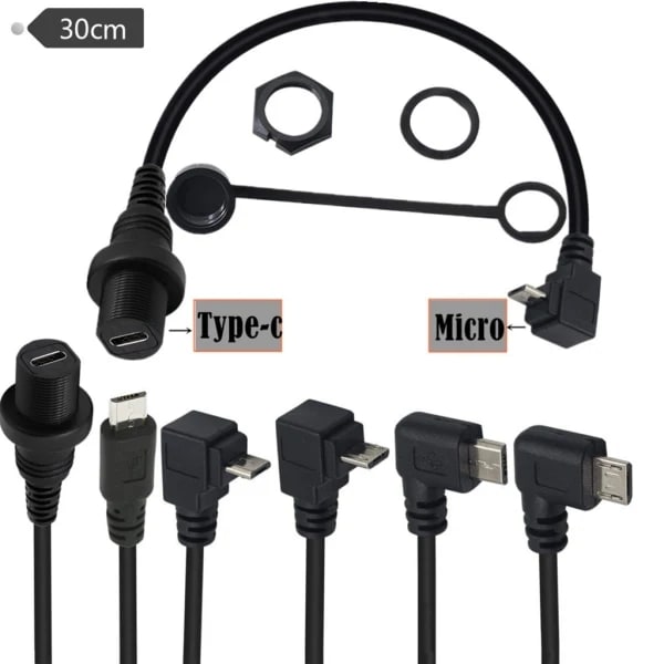 90 Degree Right Angle Micro USB 5P Male to USB 3.1 Type-C Female Conversion Adapter Cable Data Transfer 30cm