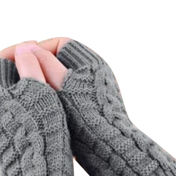 1 par stickade halvfingerhandskar Jacquard Akryl Varma Tjocka Mjuka Grå Handskar för Vintern