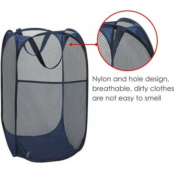 Laundry Basket [2-pack] Foldable Pop Up Mesh Laundry Hamper Laundry Bag Foldable Laundry Basket with Handles, Blue