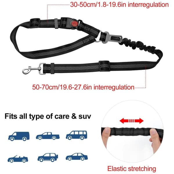 2-delt justerbar hundesele til bil, elastisk vibrationsdæmpende hundesele egnet til biler (sort + grå) 0,36 kg 0.36 kg