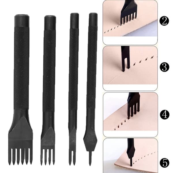 4 pcs. Leather Craft Tools with Fork Chisel, Black Galvanizing, Leather Craft Chisel 3 mm