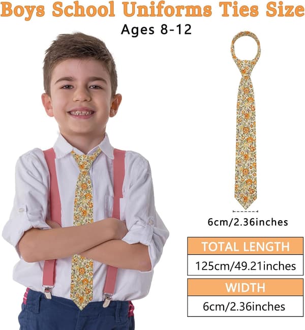 Blomstrete slips for gutter, 2,36'' bomull barneslips skoleuniform konfirmasjon bryllupsfest (alder 8-12) Oransje - Orange