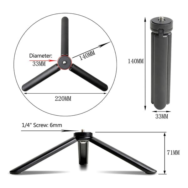 Letvægts Mini Bordstativ Aluminiumlegering Tripod Stativ med 1/4 Tommer Skruenøgle til DSLR ILDC