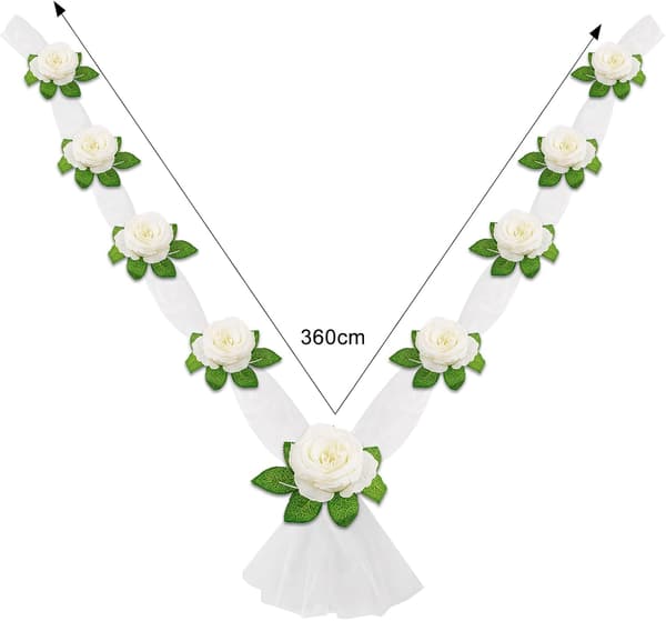 Vit - 1 stk. bryllupsbildekorasjon, kunstige blomster, bånd