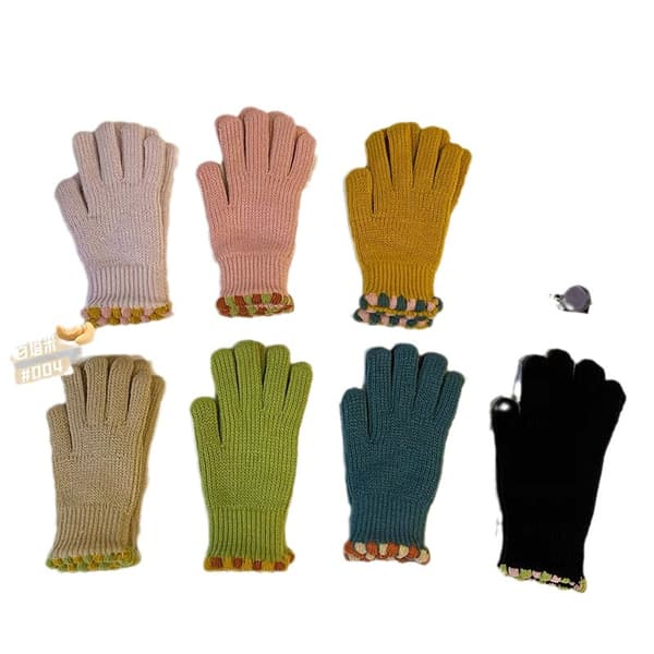 Unisex Vinter Enfärgade Stickade Handskar Dam Skärm Student Finger Förtjockade Varma Handskar Par