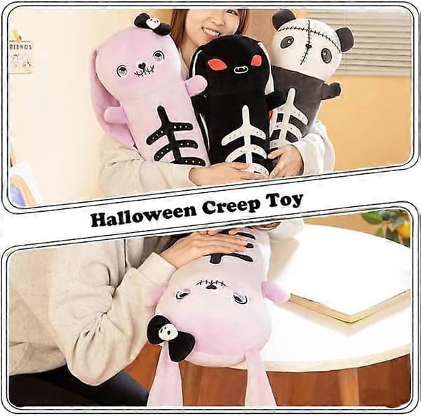 23.6\" Gothic Skeleton Rabbit Plush Pillow, Halloween Easter Stuffed Animal Decoration, Soft Material, Unique Design (FMY)