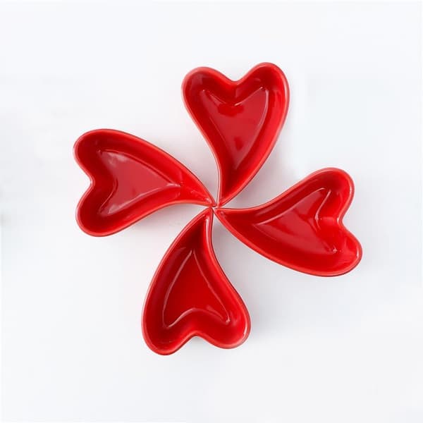 Keramiske dessertskåler hjerteformede små kake- og puddingboller, sett med 4 4stk-rød-B - 4pcs-Red-B
