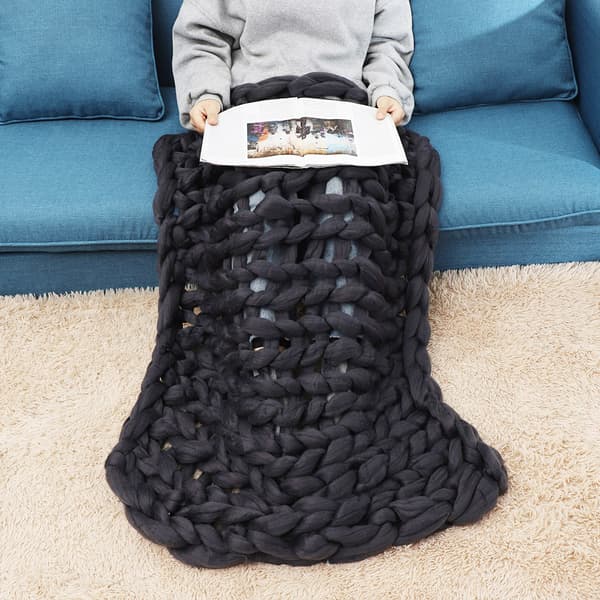 Knitted Chunky Plush Sofa BLANKET Warm Soft Super Large Bulky (Grey 60 * 60cm / 23.6 * 23.6in)