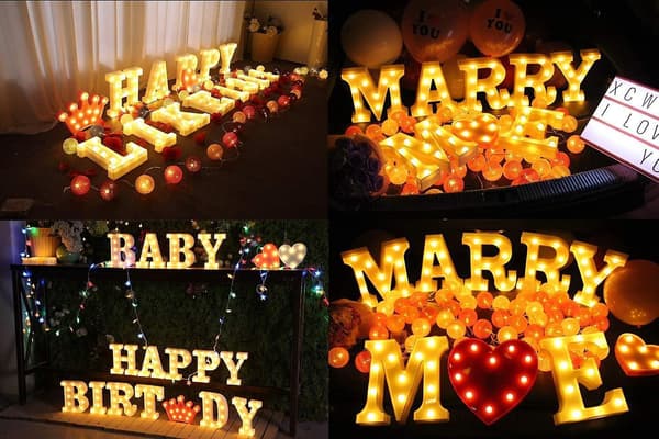 LED Letter F with Wireless Timer and Dimmable Remote Control for Birthday, Party, Wedding, Holiday, Home