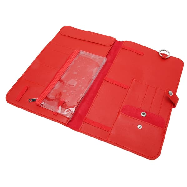 Crochet Hook Bag Red Cowhide Secure Snap Fastener Space-Saving Crochet Storage Bag for Knitting Home Travel