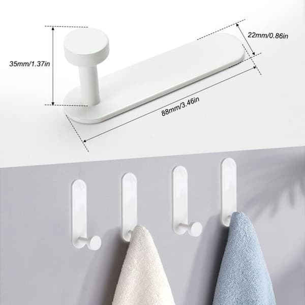 Self-adhesive hook, 4 pcs aluminum bathroom wall hook without drilling waterproof towel holder, tea towel hanger kitchen office hooks, white