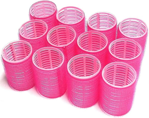 48 mm Large Hair Rollers, Self-Adhesive, Hairdressing Rollers, Large, (Rose Red), 12/24-Pack