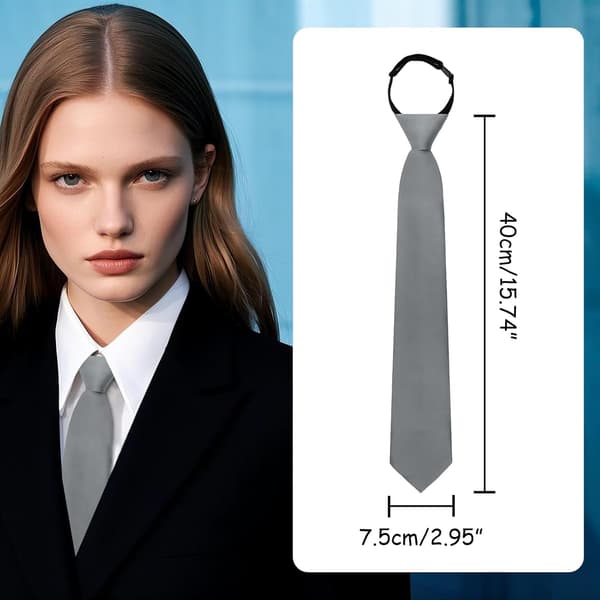 Dameslips 2,76\" ensfargede slips ferdigknyttet justerbart for kvinner festuniform forretningsskole lysegrå - Light Gray