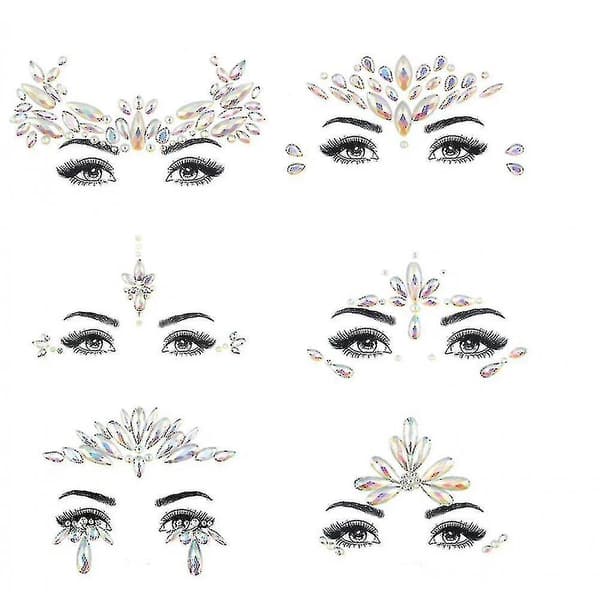 6 stk. Halloween Selvlysende Ansigtssten Tattoo Sticker, cosplay