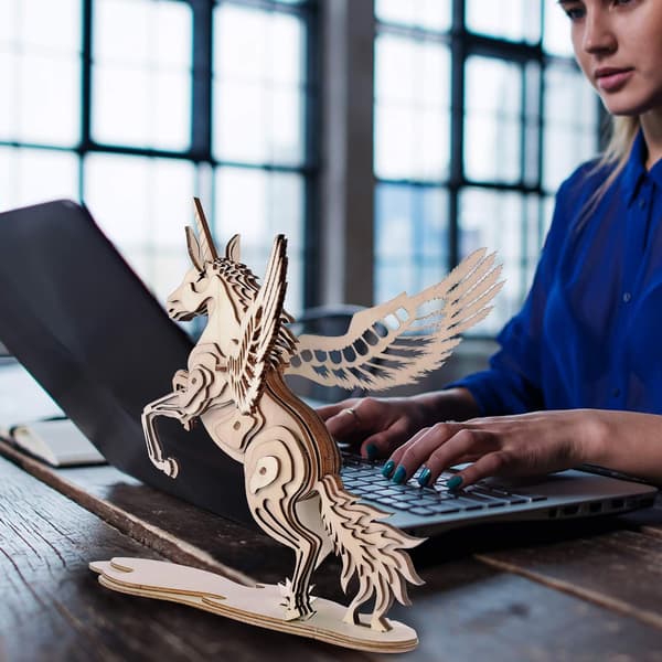 #3D Träpussel Träenhörning Modellkit för Vuxna Tonåringar att Bygga#