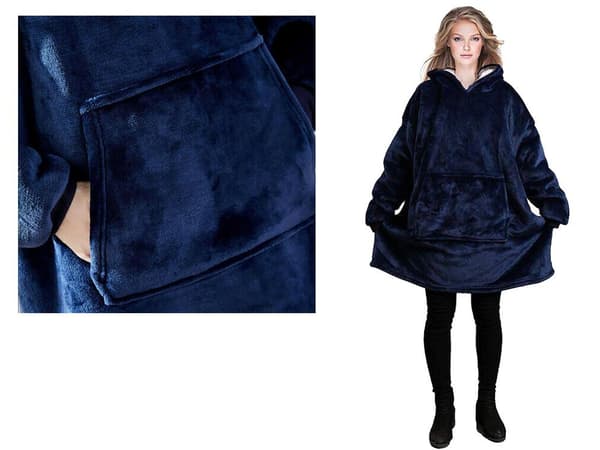 Snuggie Oversized Hoodie Filt med Luva Blå Blå blue