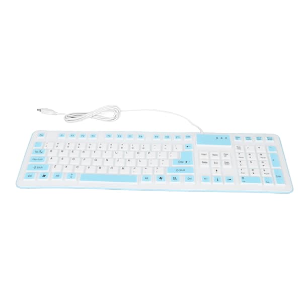 Foldable Silicone Keyboard 106 Keys Waterproof Dustproof Foldable USB Wired Silent Silicone Keyboard for PC Laptop Gaming Blue