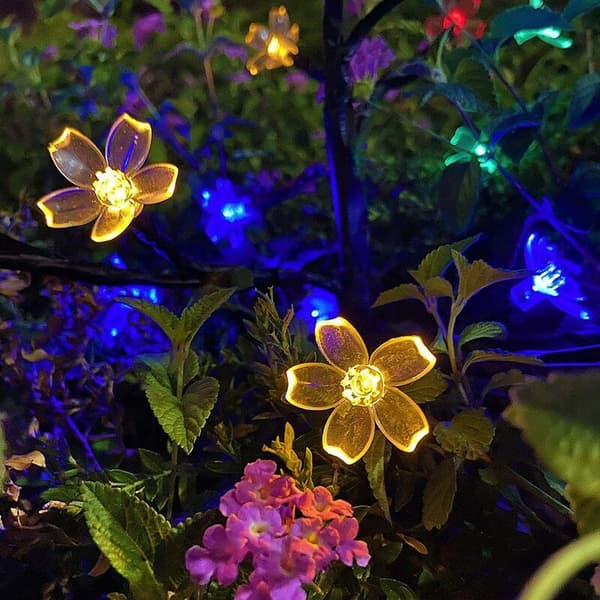 2 stk. solcellelamper utendørsdekorasjon, solcellelamper til hage, flerfargede solcellelamper, 20 LED kirsebærblomstlykter