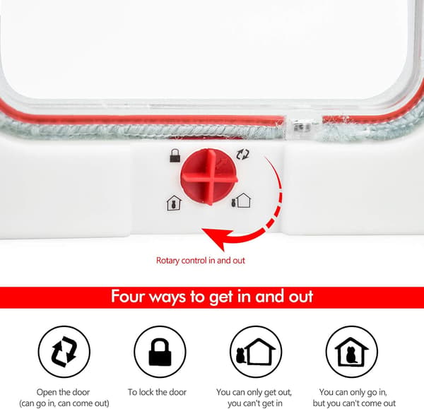 Pet Door, 4-Way Locking Classic Cat Flap Easy Installation, Durable for Cats - Tunnel Included, White, 20 x 22 cm