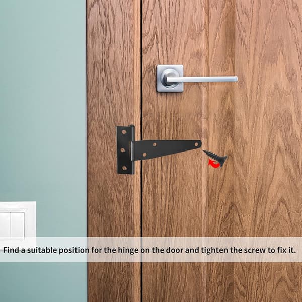 4 Pieces Black Door T-Hinges with Screws, 4 Inch T-Strap Hinges,
