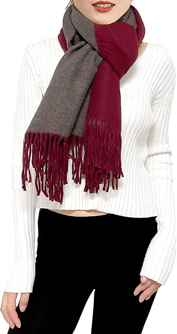 Rød+grå) Dame Kasjmirskjerf Vinter Vendbar Pashmina Lang Stor Tykk Varme Skjerf Med Dusk Til Bryllupsgave