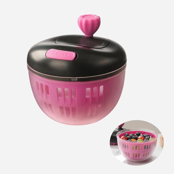 Black & Pink Fruit Washing Container with Lid & 360° Rotating Handle - Berry Strainer, Colander & Refrigerator Storage Bowl for Kitchen