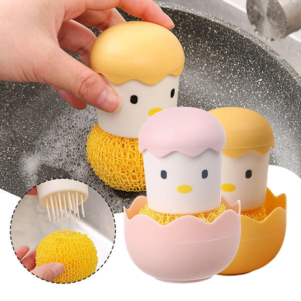 Chicken Egg Shape Pot Brush Adorable Multipurpose Pot Cleaning Tool for Kitchen Yellow Yellow