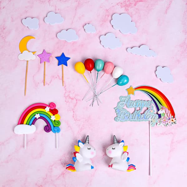 Kakedekorasjon, 8+13 stk 3D enhjørningsfigurer Cupcake Toppers, Cup