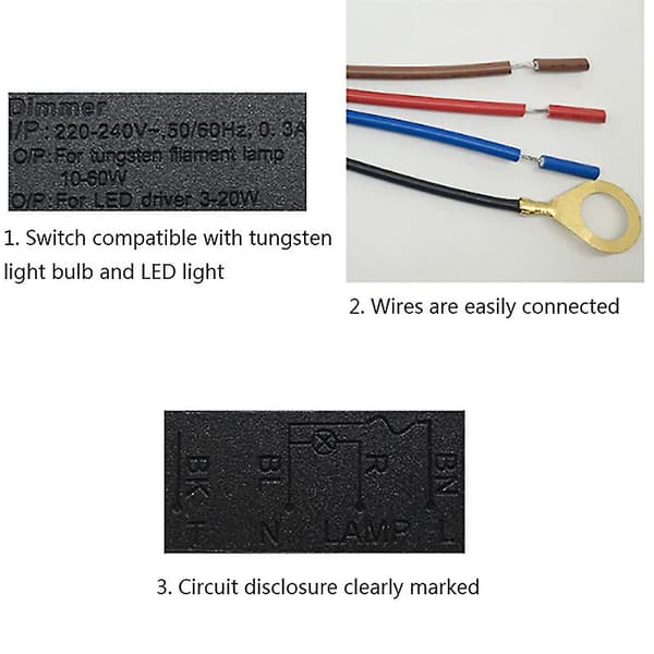 Ld-600s Inbyggd 3-vägs Fingertrycksdimmer On/off-brytare Us/eu
