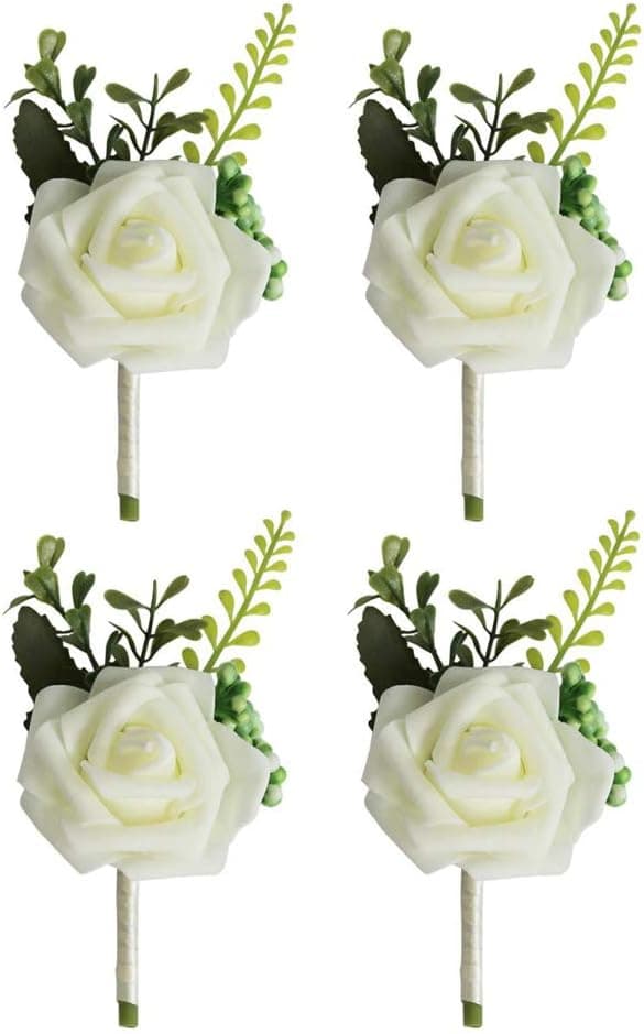 4 st vita bröllopsblommor för män, vita bröllopsblommor