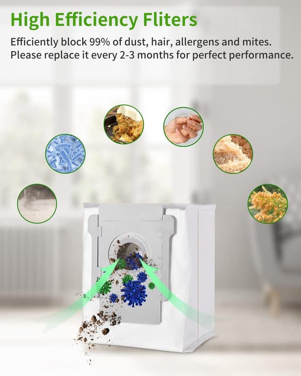 10 støvsugerposer til iRobot Roomba i7 i7+ i3 i3+ i4 i4+ i6 i6+ j7 j7+ i8 i8+S9 S9+ E5 E6 E7 Clean Base, erstatningsstøvsugerpose