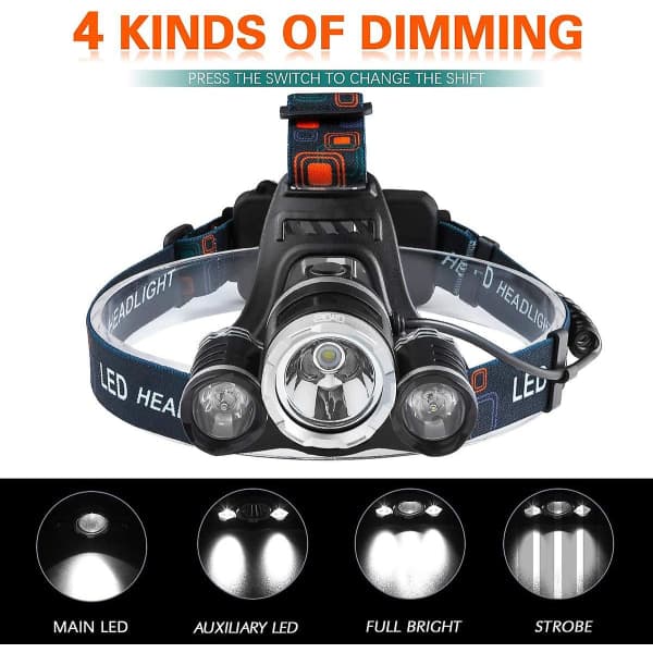 Oppladbar LED-hodelykt, 5000 lumen hodelykt, supersterk T6 LED-hodelykt, vanntett hodelykt med 2 batterier, USB-ladekabel for ca.