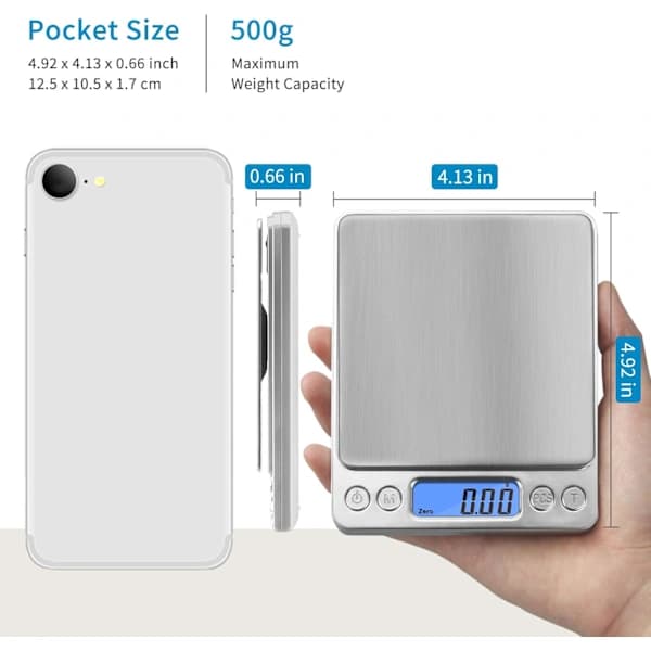 Rechargeable Digital Gram Scale 500g 0.01g Food Scale High Precision Kitchen Scale Multifunctional Stainless Steel Pocket Scale