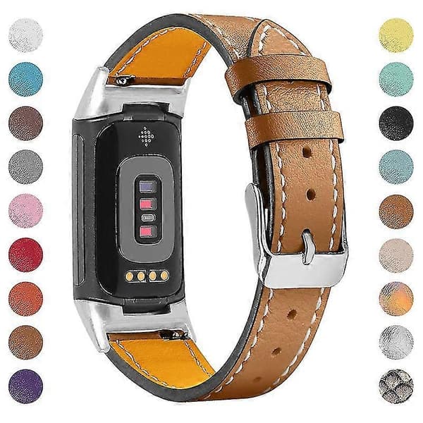 Premium Ægte Læderarmbånd til Fitbit Charge 5/6 - Blødt Justerbart Erstatningsarmbånd Espresso Fitbit Charge 6 Espresso Fitbit Charge 6
