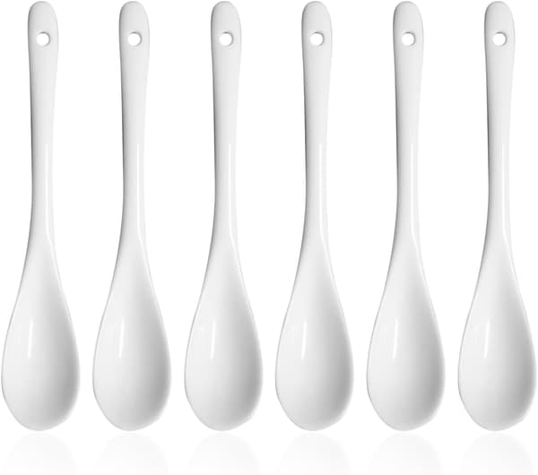 6-piece white ceramic spoon set, ceramic spoon, jam spoon, mini dessert spoon, teaspoon