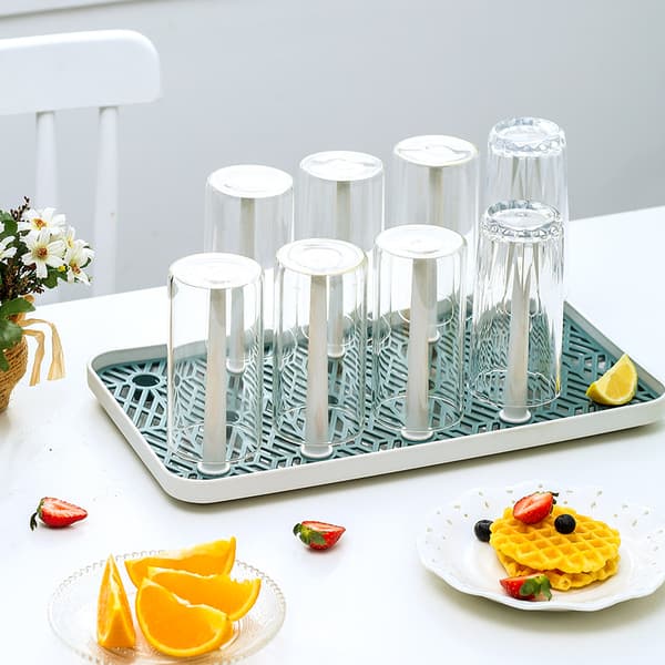 Creative Glass Water Glass Rack, Tea Tray, Teacup Storage, Upside-Down Cup Drainage Rack, Drying Rack (Green)