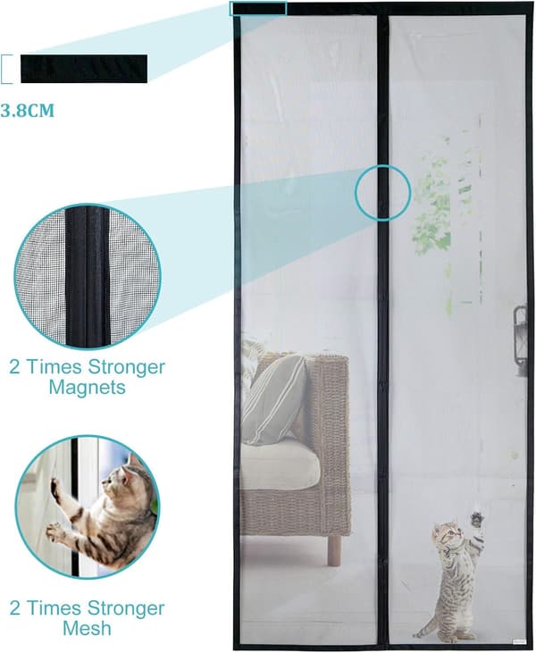 Magnetisk myggenet til dør (80x210, sort)